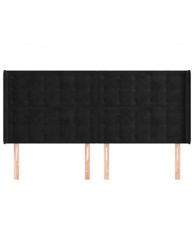 Testiera ad Orecchio Nera 183x16x118/128 cm in Velluto