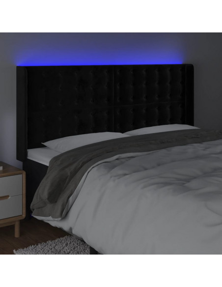 Testiera a LED Nera 183x16x118/128 cm in Velluto