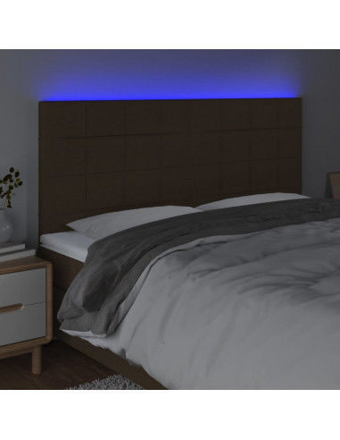 Testiera a LED Marrone scuro 200x5x118/128cm in Tessuto