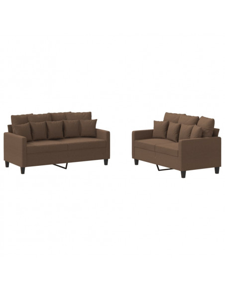 Set di Divani 2 pz con Cuscini Marrone in Tessuto