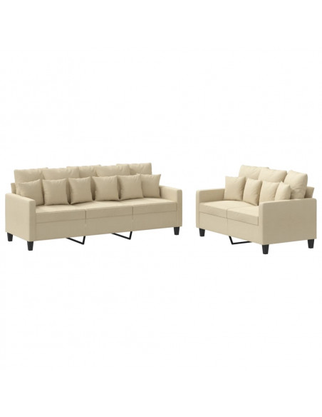 Set di Divani 2 pz con Cuscini Crema in Tessuto