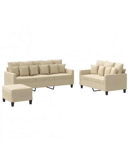 Set di Divani 3 pz con Cuscini Crema in Tessuto
