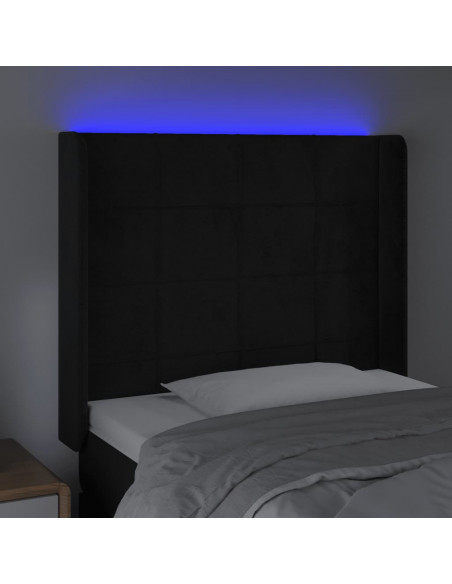 Testiera a LED Nera 83x16x118/128 cm in Velluto