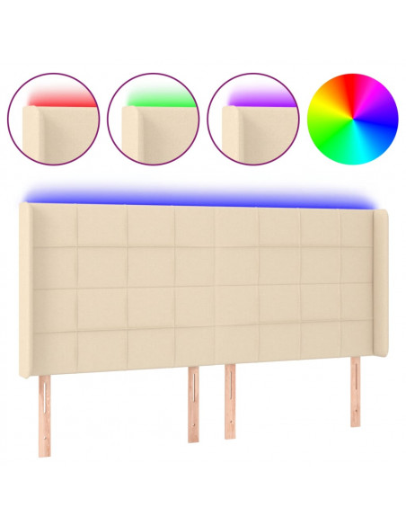 Testiera a LED Crema 163x16x118/128 cm in Tessuto