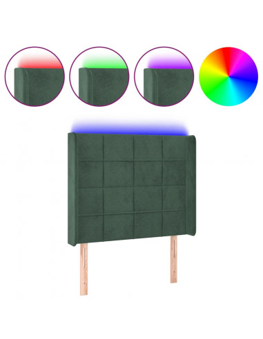 Testiera a LED Verde Scuro 83x16x118/128 cm in Velluto