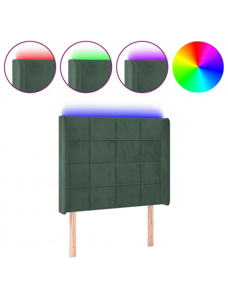 Testiera a LED Verde Scuro 83x16x118/128 cm in Velluto