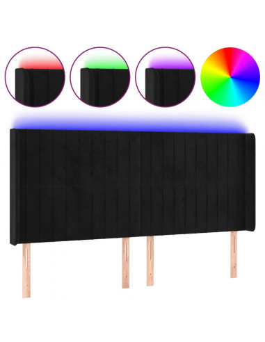 Testiera a LED Nera 163x16x118/128 cm in Velluto