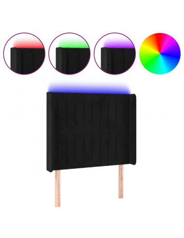 Testiera a LED Nera 83x16x118/128 cm in Velluto