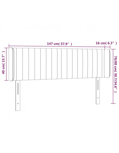 Testiera a LED Blu 147x16x78/88 cm in Tessuto