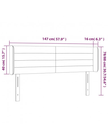 Testiera a LED Crema 147x16x78/88 cm in Tessuto