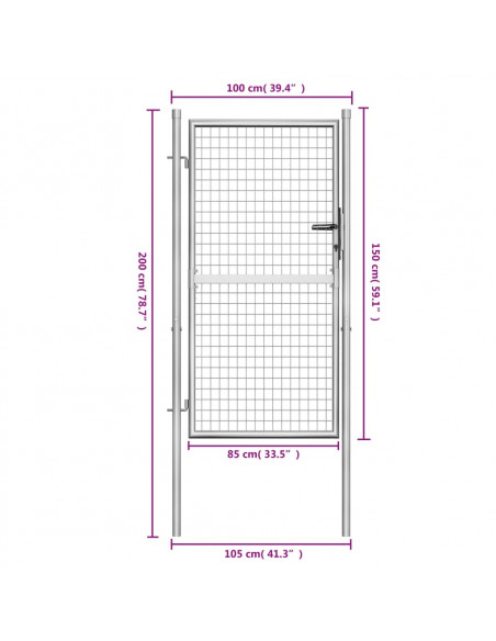 Cancello per Giardino in Acciaio Zincato 105x200cm Argento