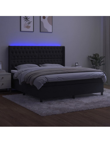 Letto a Molle con Materasso e LED Nero 160x200 cm in Velluto