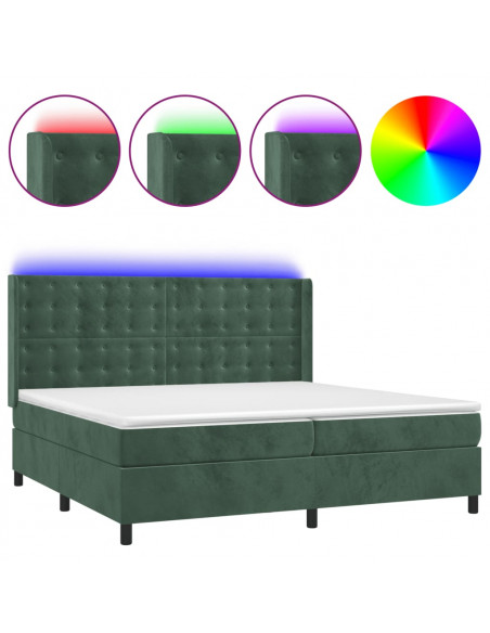 Letto a Molle con Materasso e LED Verde Scuro 200x200cm Velluto