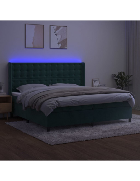 Letto a Molle con Materasso e LED Verde Scuro 200x200cm Velluto