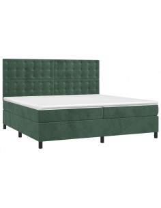 Letto a Molle con Materasso e LED Verde Scuro 200x200cm Velluto 2