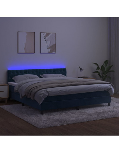 Letto a Molle con Materasso e LED Blu Scuro 160x200 cm