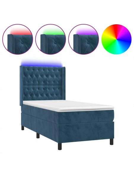 Letto a Molle con Materasso e LED Blu Scuro 80x200cm in Velluto