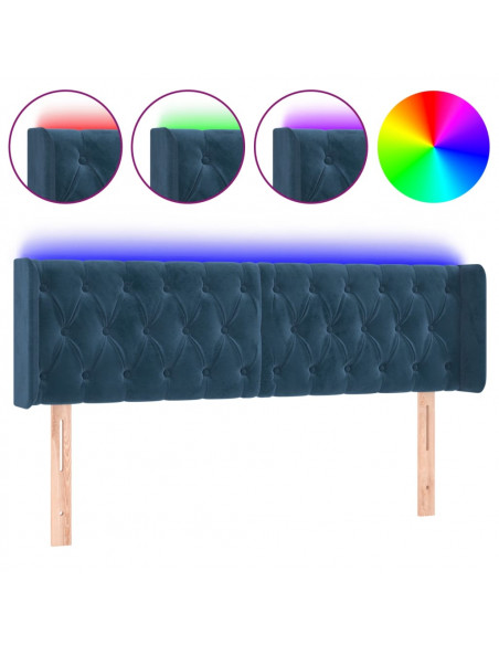 Testiera a LED Blu Scuro 163x16x78/88 cm in Velluto