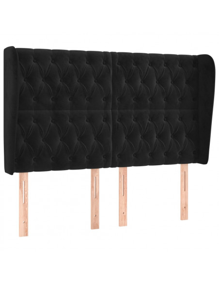 Testiera ad Orecchio Nera 147 x 23 x 118/128 cm in Velluto