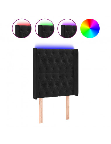 Testiera a LED Nera 83x16x118/128 cm in Velluto