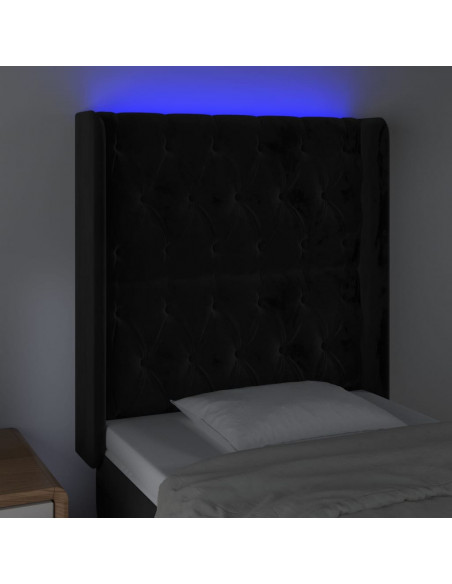 Testiera a LED Nera 83x16x118/128 cm in Velluto