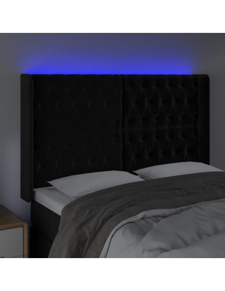 Testiera a LED Nera 163x16x118/128 cm in Velluto