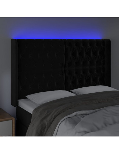 Testiera a LED Nera 147x16x118/128 cm in Velluto