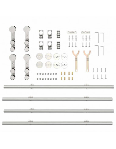 Kit Binari Porta Scorrevole 183 cm Acciaio Inossidabile Argento