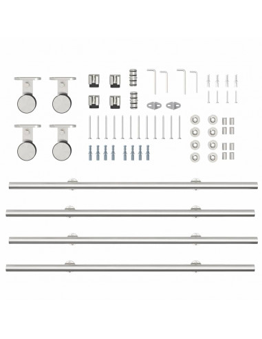 Kit Binari Porta Scorrevole 183 cm Acciaio Inossidabile Argento