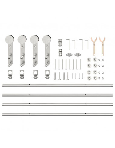 Kit Binari Porta Scorrevole 183 cm Acciaio Inossidabile Argento