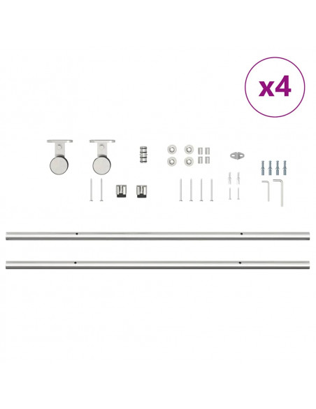 Kit Binari Porta Scorrevole 183 cm Acciaio Inossidabile Argento