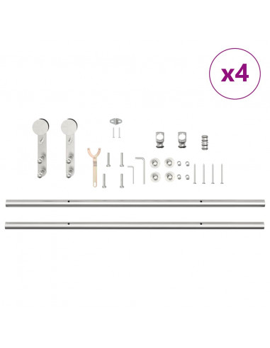 Kit Binari Porta Scorrevole 183 cm Acciaio Inossidabile Argento