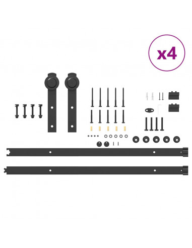 Kit di Binari per Porte Scorrevoli 183 cm Acciaio Nero