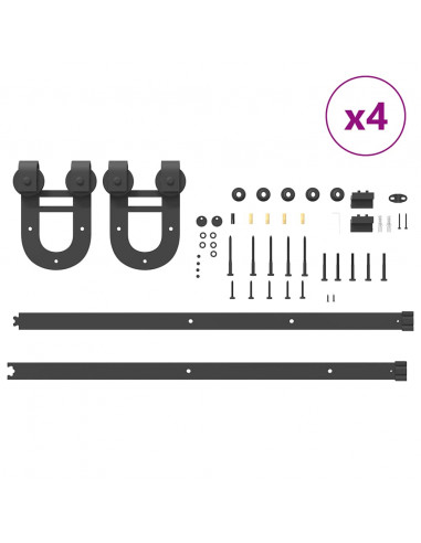 Kit di Binari per Porte Scorrevoli 183 cm Acciaio Nero