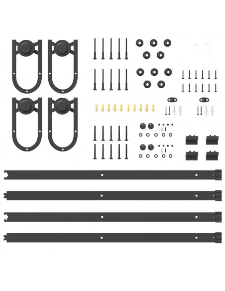 Kit di Binari per Porte Scorrevoli 200 cm Acciaio Nero