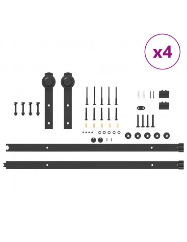 Kit di Binari per Porte Scorrevoli 200 cm Acciaio Nero