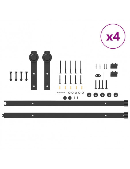 Kit di Binari per Porte Scorrevoli 200 cm Acciaio Nero