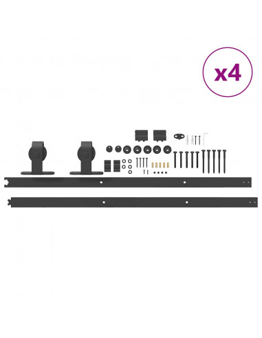 Kit di Binari per Porte Scorrevoli 200 cm Acciaio Nero