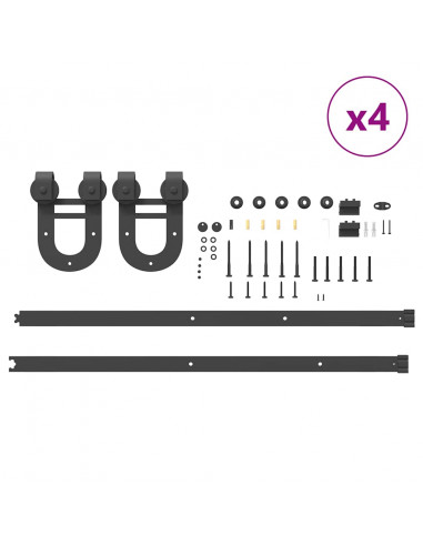 Kit di Binari per Porte Scorrevoli 200 cm Acciaio Nero