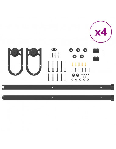 Kit di Binari per Porte Scorrevoli 200 cm Acciaio Nero