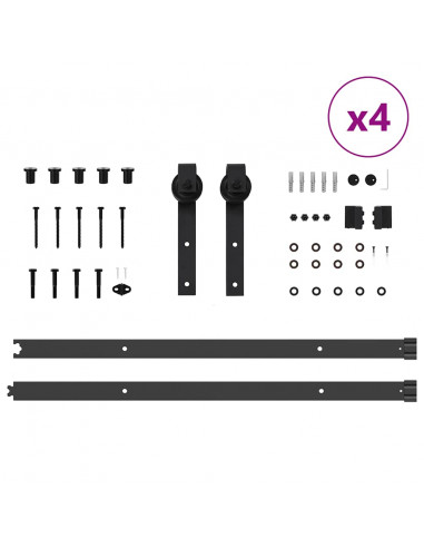 Kit di Binari per Porte Scorrevoli 213,5 cm Acciaio Nero