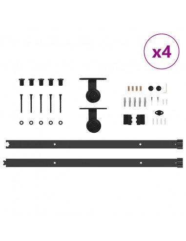 Kit di Binari per Porte Scorrevoli 213,5 cm Acciaio Nero