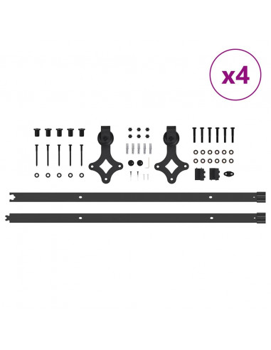 Kit di Binari per Porte Scorrevoli 213,5 cm Acciaio Nero