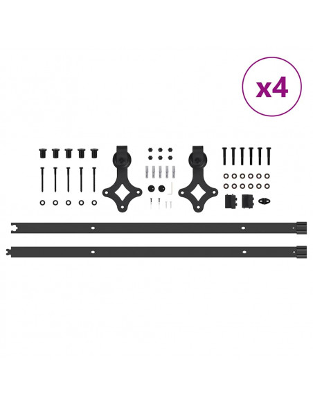 Kit di Binari per Porte Scorrevoli 213,5 cm Acciaio Nero