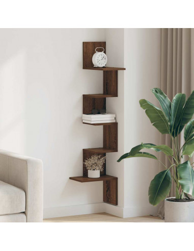 Mensola Angolare Parete Rovere Marrone 32x32x127,5cm Truciolato