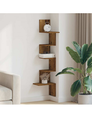 Mensola Angolare Legno Vecchio 32x32x127,5 cm Legno Multistrato