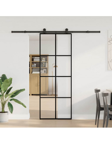 Porta Scorrevole con Ferramenta 76x205cm Vetro ESG Alluminio