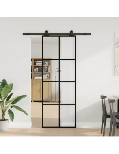 Porta Scorrevole con Ferramenta 76x205cm Vetro ESG Alluminio