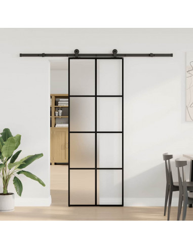 Porta Scorrevole con Ferramenta 76x205cm Vetro ESG Alluminio