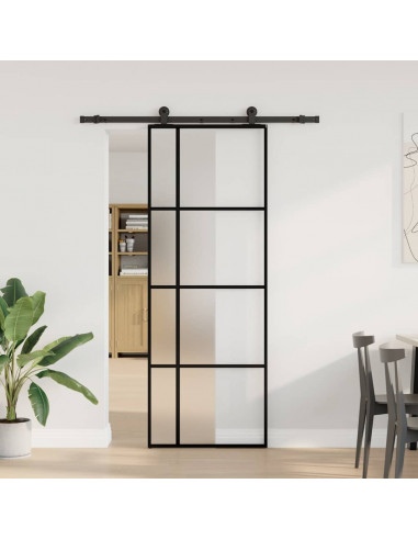 Porta Scorrevole con Ferramenta 76x205cm Vetro ESG Alluminio